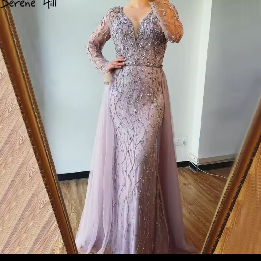 Serene Hill Lavender Embellished Long Sleeve Gown